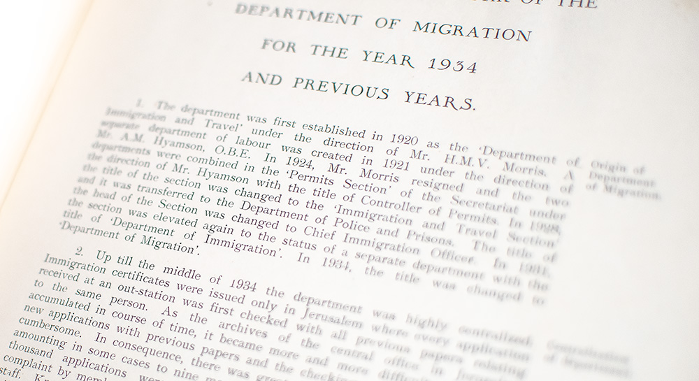 Palestine. Department of Migration. Annual Report 1934.