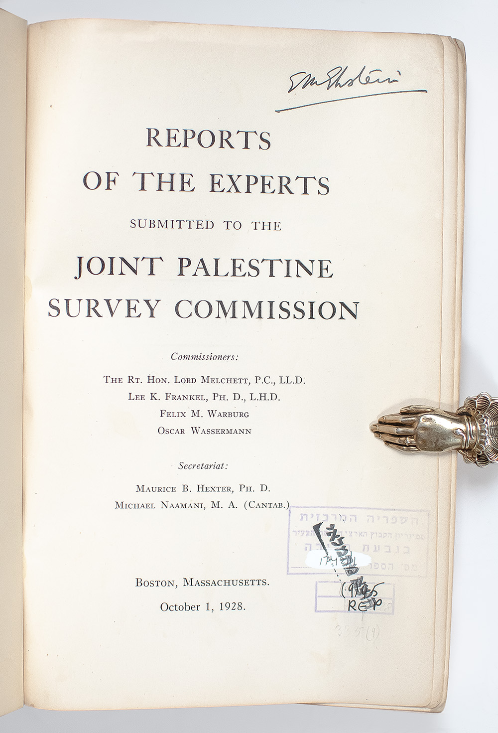 Reports of the Experts Submitted to the Joint Palestine Survey Commission.