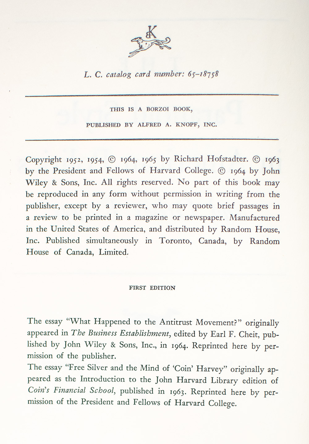 The Paranoid Style in American Politics and Other Essays.