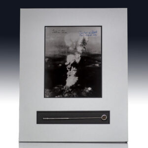 Inspection Mirror That Built the Atomic Bomb Used By Oppenheimer's Foreman Gus Schultz. [with] Paul Tibbets and George Caron Signed Photograph.