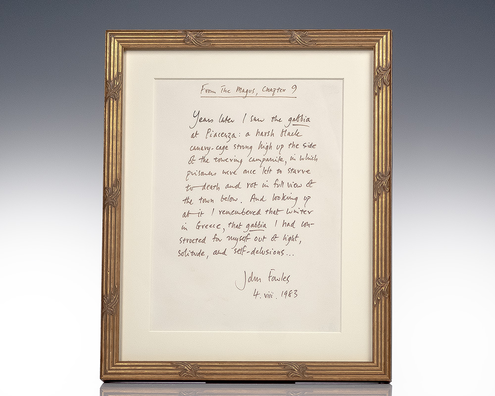 John Fowles Signed Magus Quotation.