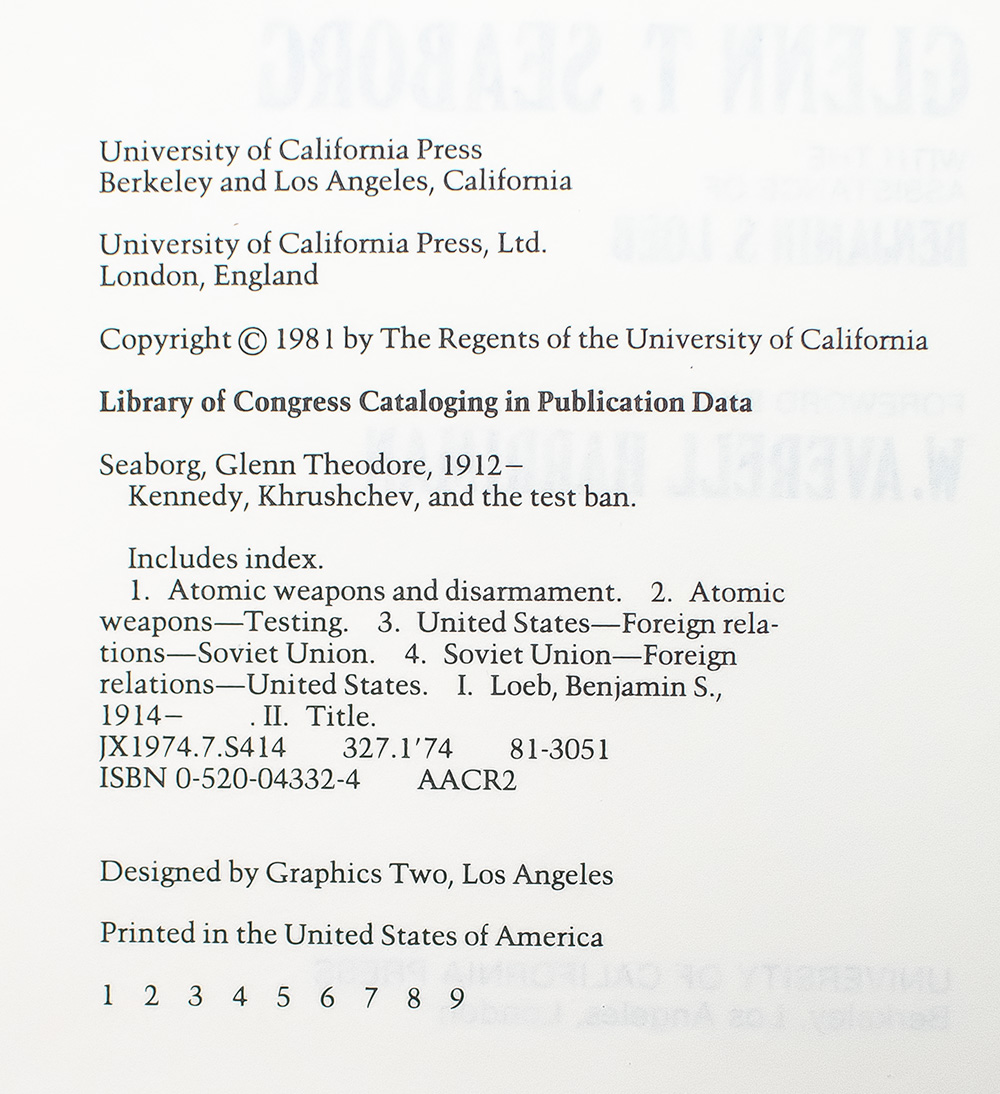 Kennedy, Khrushchev and the Test Ban.