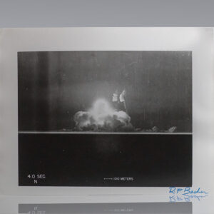 Black-and-white photograph of an atomic bomb explosion