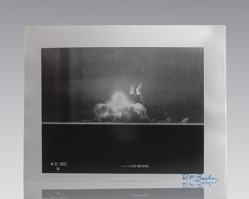 Black-and-white photograph of an atomic bomb explosion