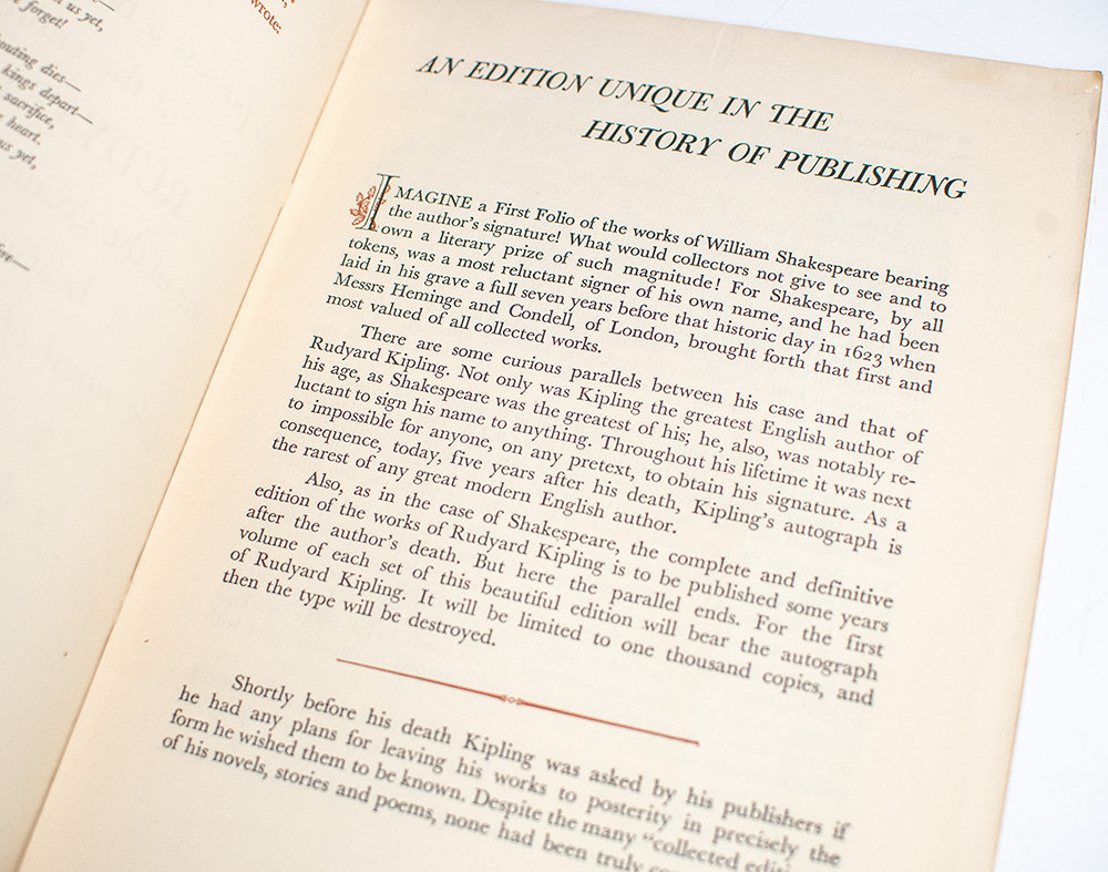 A Special Invitation: Brochure for Doubleday, Doran & Company’s Burwash Edition of The Collected Works of Rudyard Kipling.