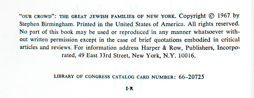 Our Crowd: The Great Jewish Families of New York.