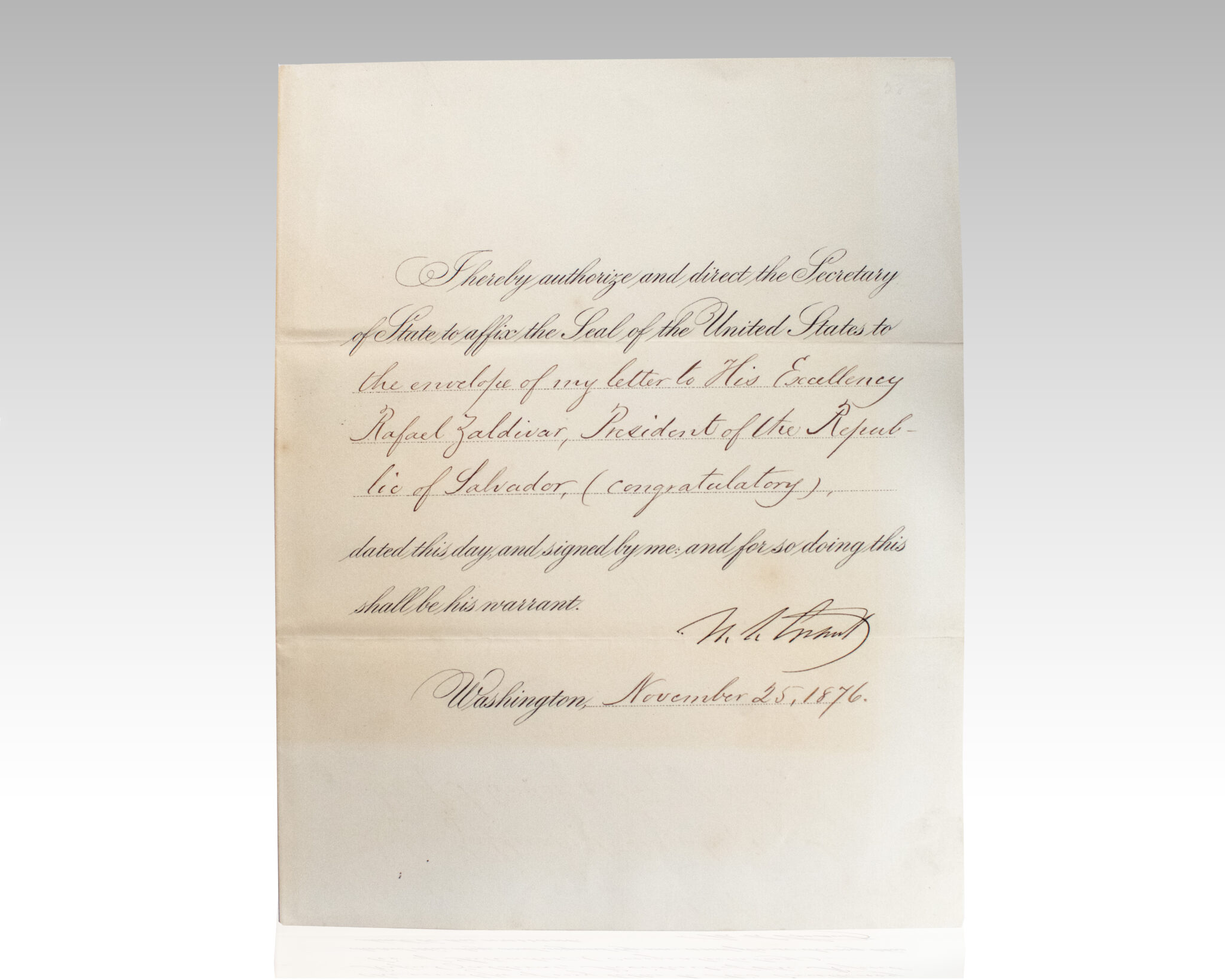 Ulysses S. Grant Document Signed as President.