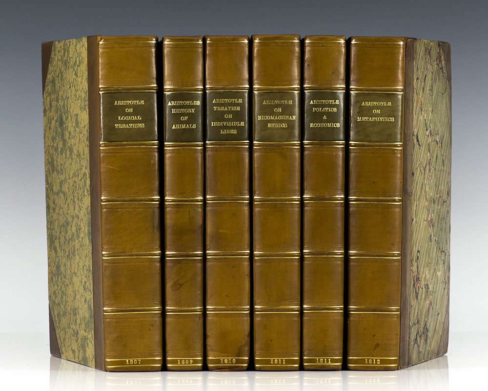 The Organon or, Logical Treatises of Aristotle; History of Animals of Aristotle and His Treatise on Physiognomy; The Treatises of Aristotle on the Parts and Progressive Motion of Animals, His Problems and His Treatise on Indivisible Lines; The Great, and Eudemian, Ethics, The Politics, and Economics of Aristotle; The Rhetoric, Poetic, and Nicomachean Ethics of Aristotle; The Metaphysics of Aristotle.