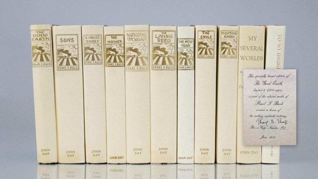 The Works of Pearl Buck: The Good Earth, Sons, House Divided, Mother, Imperial Woman, Living Reed, The New Year, My Several Worlds, The Exile, Fighting Angel, To My Daughters With Love.