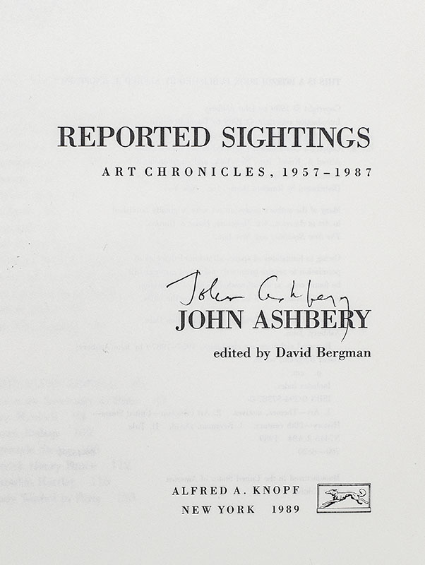 Reported Sightings: Art Chronicles, 1957-1987.