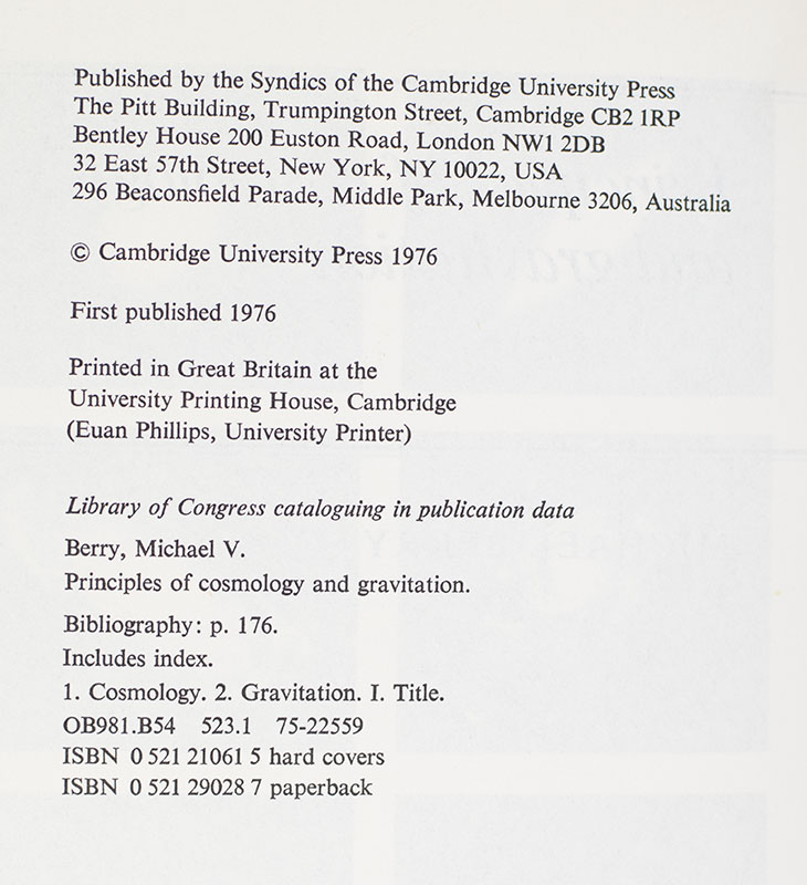 Principles of Cosmology and Gravitation.