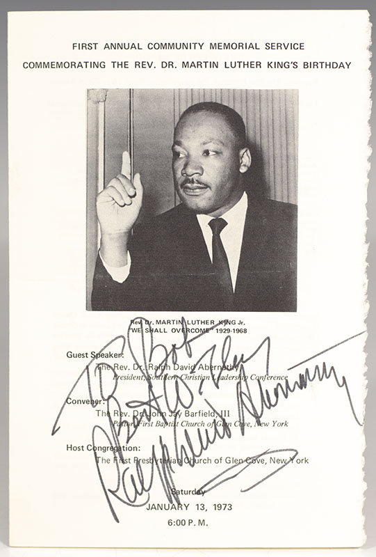 Ralph David Abernathy Signed Martin Luther King Jr. Memorial Service.