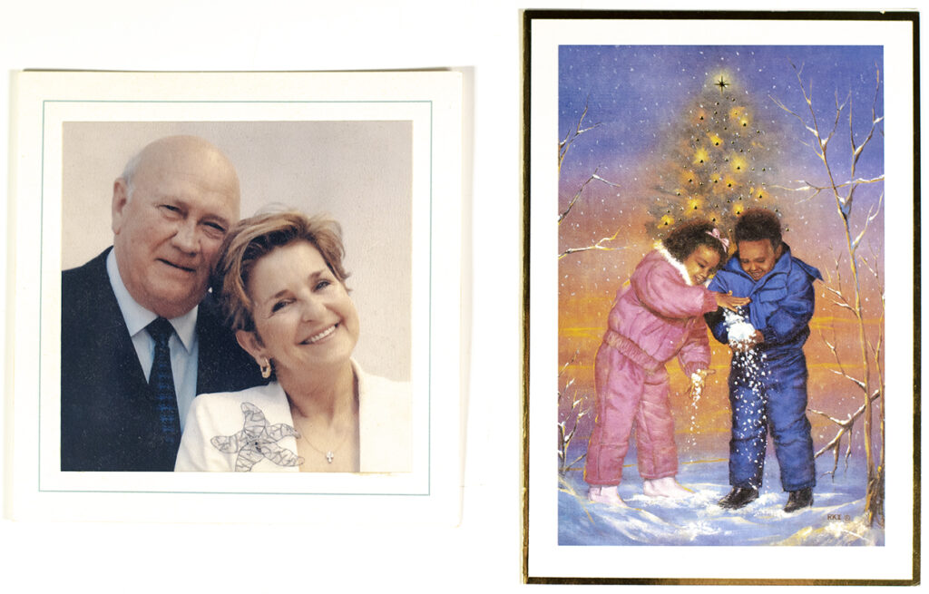 Nelson Mandela and F. W. De Klerk Signed Christmas Cards.