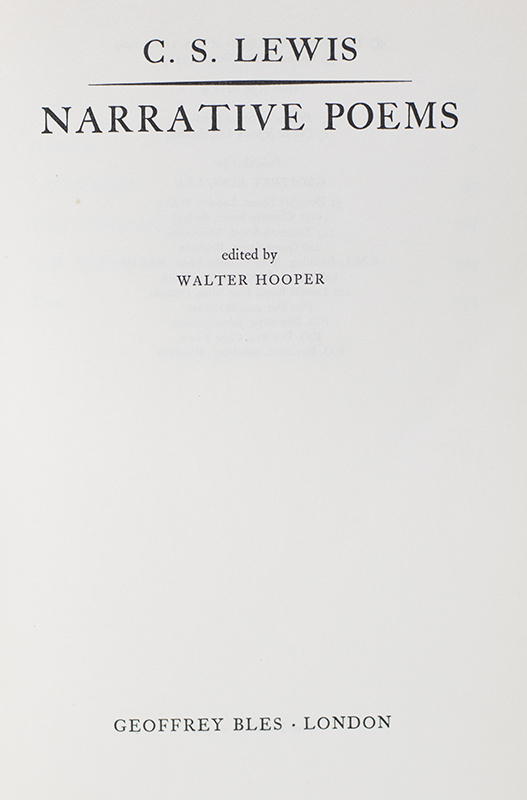 C.S. Lewis: Narrative Poems.