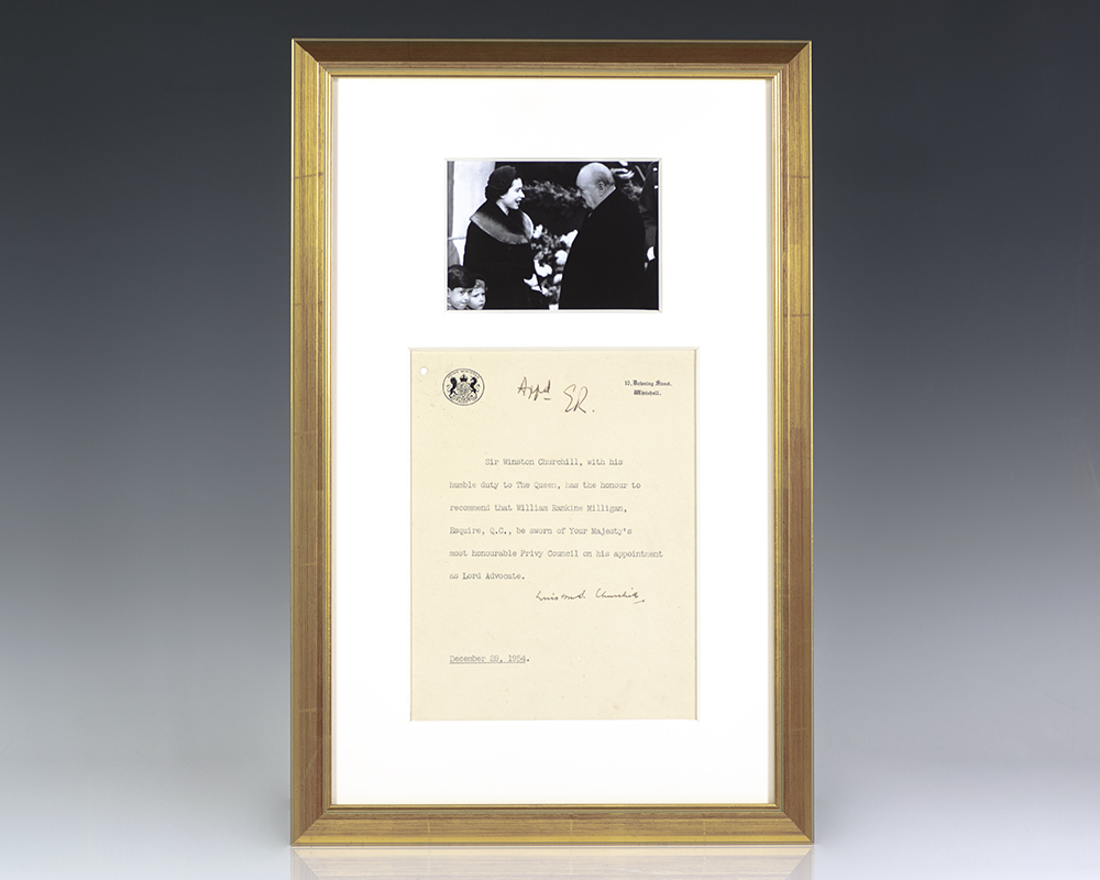 Queen Elizabeth II and Winston S. Churchill Signed Document.