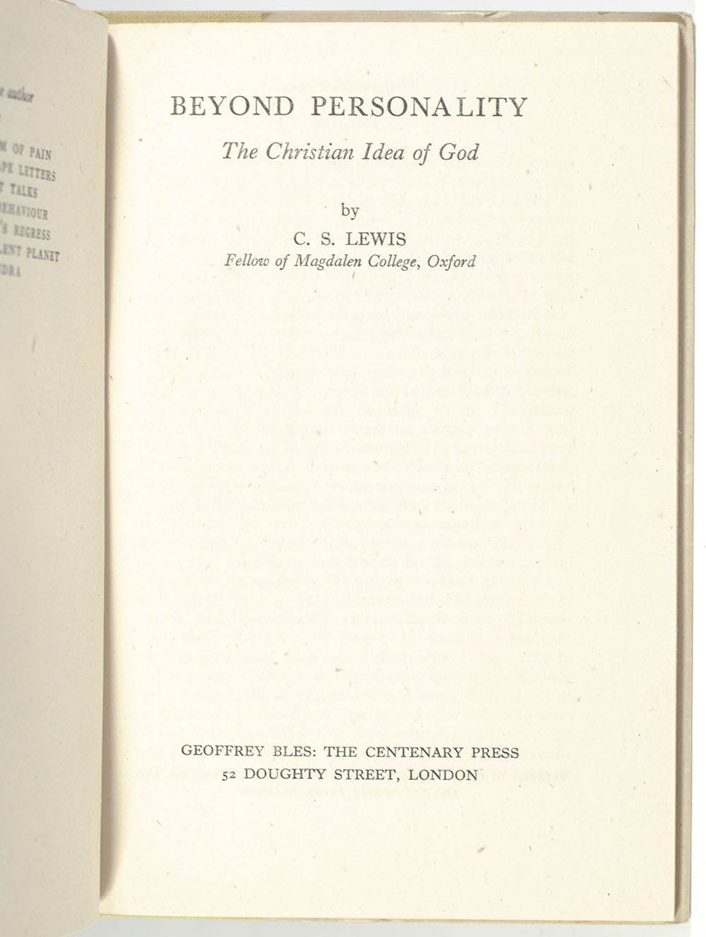 Beyond Personality: The Christian Idea of God.
