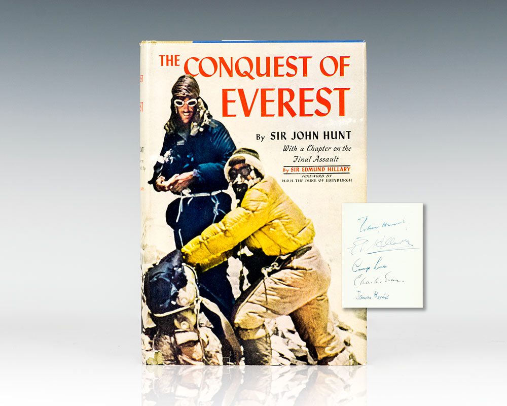 First Edition of Conquest of Everest; signed by John Hunt, Edmund Hillary, George Lowe, Charles Evans and James Morris 