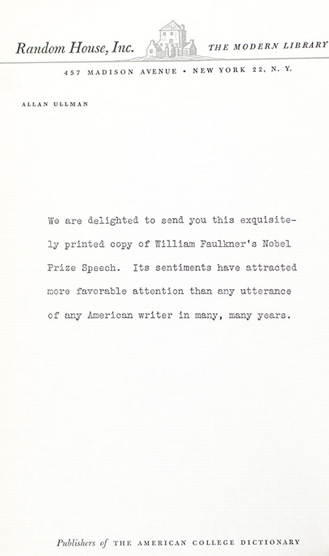 William Faulkner's Nobel Prize Acceptance Speech. - Image 2