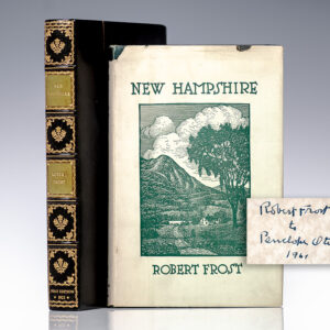 "These woods are lovely, dark and deep, But I have promises to keep, And miles to go before I sleep, And miles to go before I sleep": First edition, first printing of New Hampshire; Inscribed by Robert Frost and in the Rare Original dust jacket