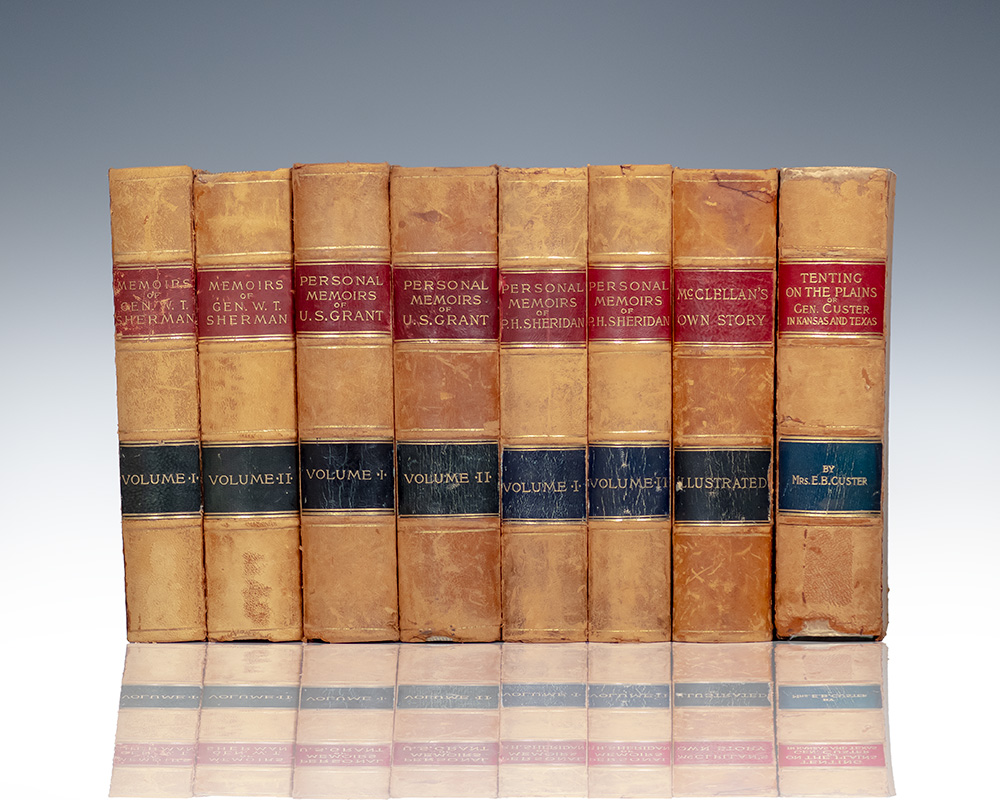 The Great War Library “Shoulder Strap” Set of Civil War Memoirs Including: Memoirs of Gen. W. T. Sherman, Personal Memoirs of U. S. Grant, Personal Memoirs of P. H. Sheridan, McClellan’s Own Story, and Tenting on the Plains: or Gen. Custer in Kansas and Texas.