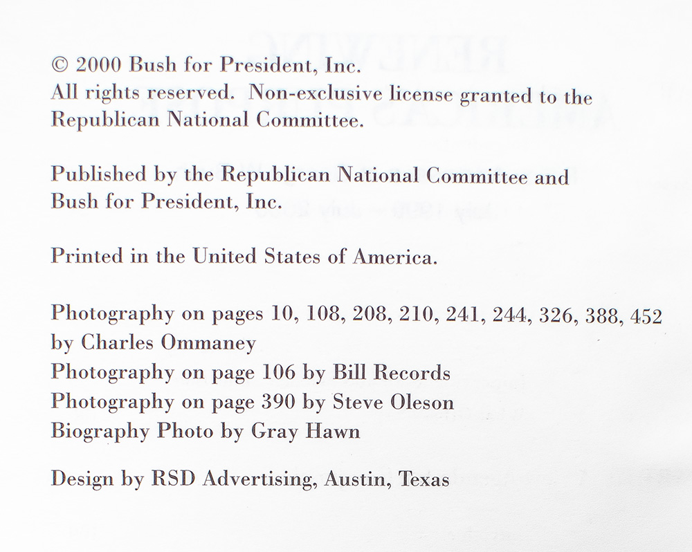 Renewing America's Purpose: Policy Addresses of George W. Bush July 1999-July 2000.