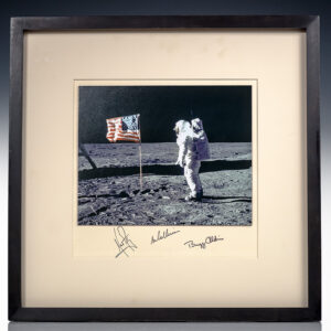 Neil Armstrong, Buzz Aldrin, and Michael Collins Signed Moonwalk Photograph.