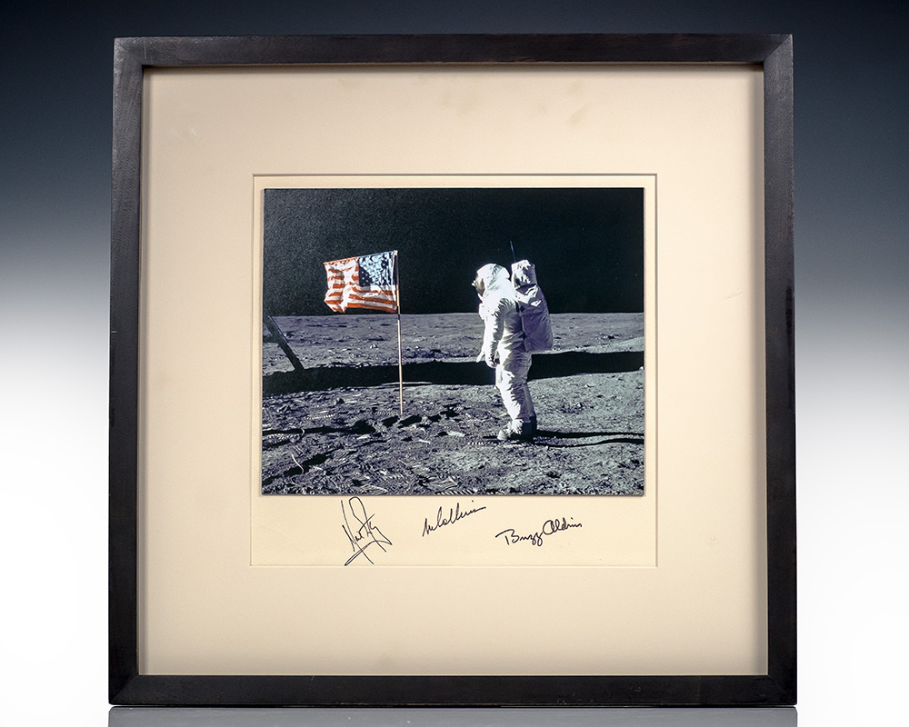 Neil Armstrong, Buzz Aldrin, and Michael Collins Signed Moonwalk Photograph.
