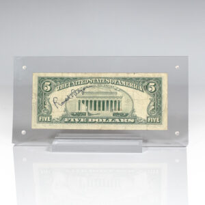 Ronald Reagan Signed Five Dollar Bill.