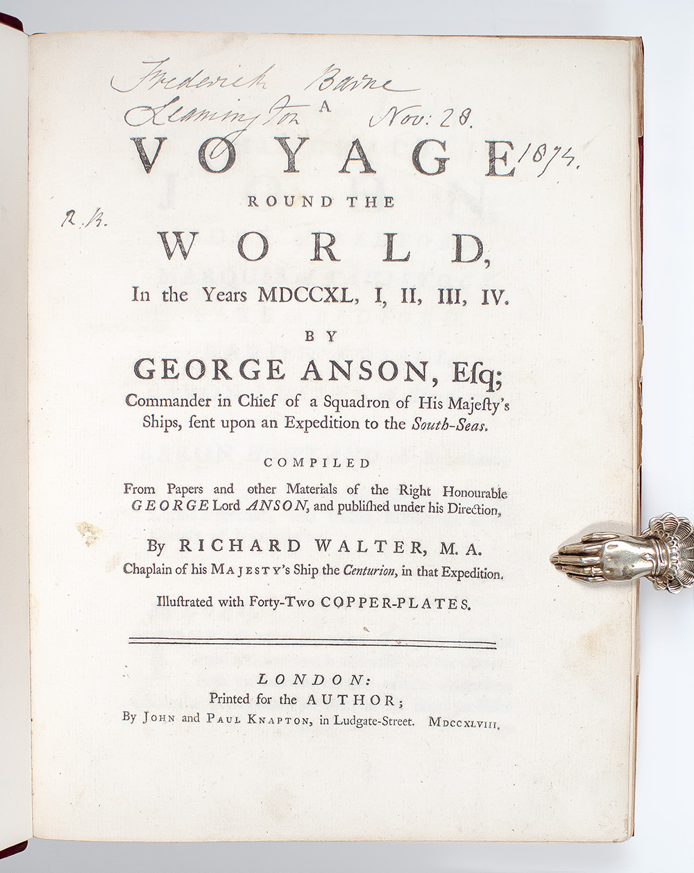 A Voyage Round the World, In the Years MDCCXL, I, II, II, IV. By George Anson, Esq; Commander in Chief of a Squadron of His Majesty's Ships, sent upon an Expedition to the South-Seas.