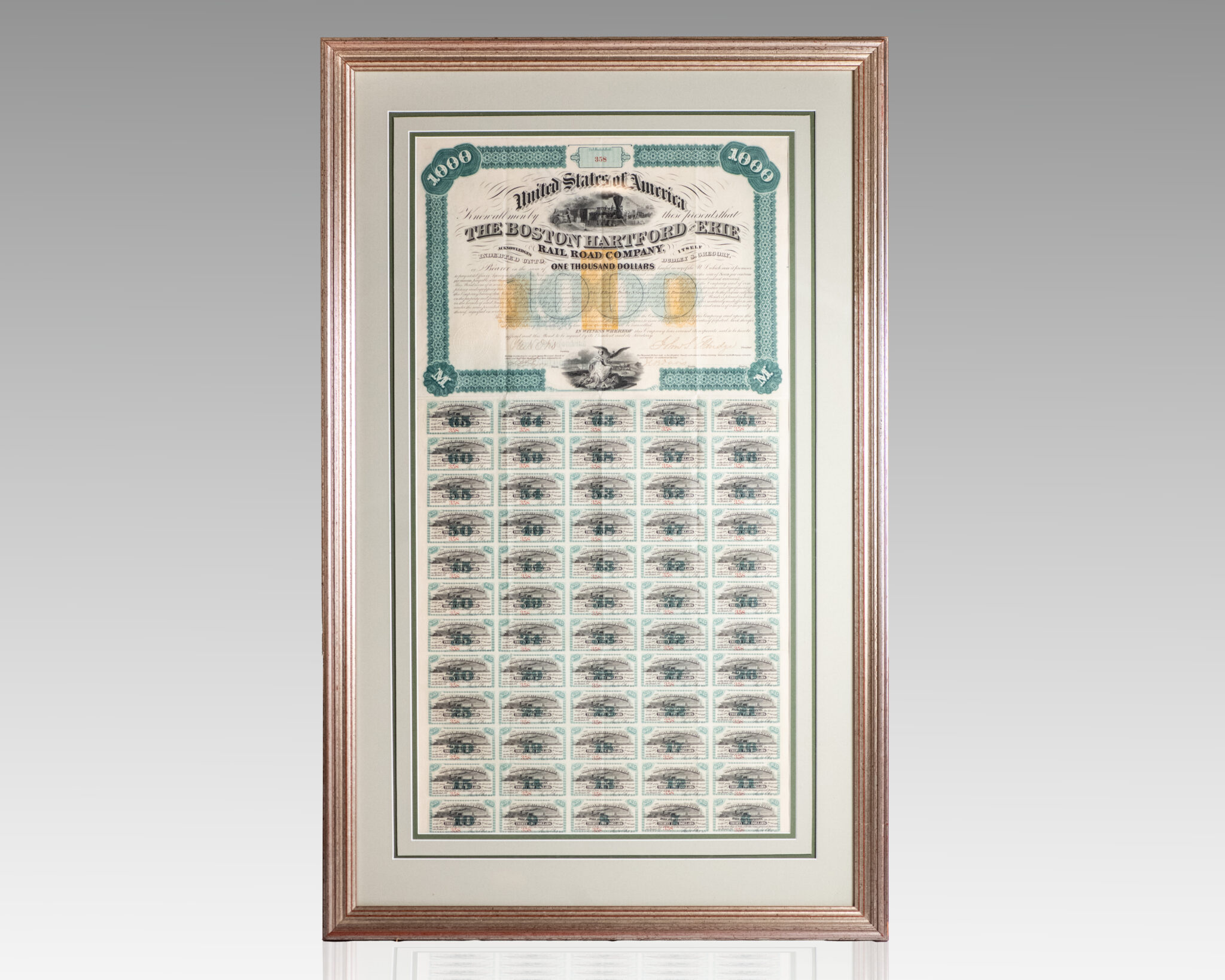 Boston, Hartford, and Erie Rail Road Company Bond.