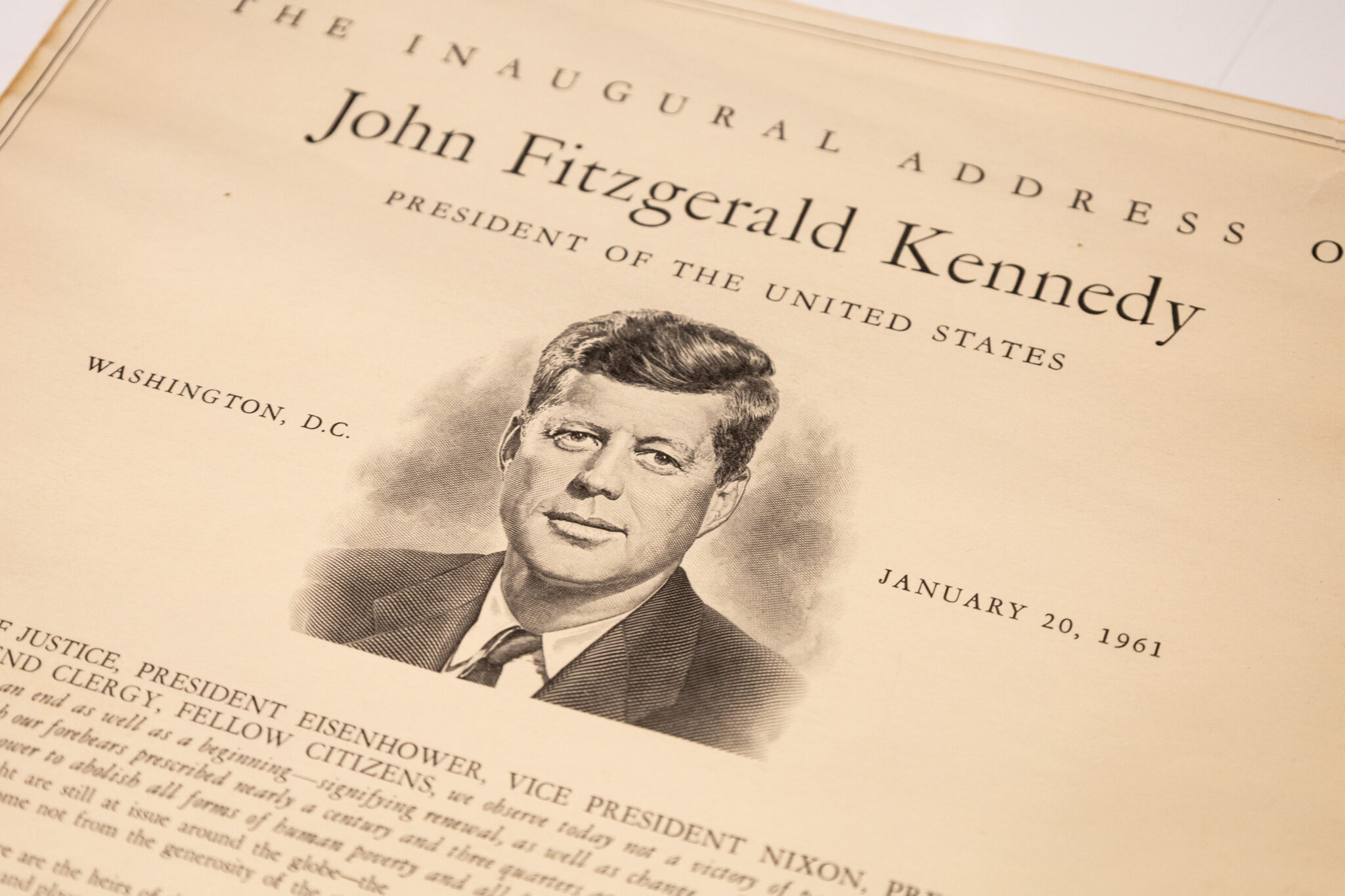 Broadside of The Inaugural Address of John F. Kennedy: President of the United States of America.