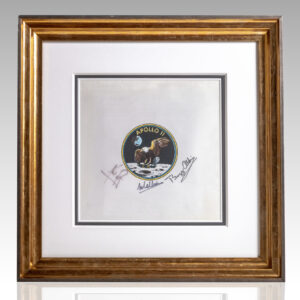 Neil Armstrong, Buzz Aldrin and Michael Collins Signed Apollo 11 Beta Cloth Swatch.