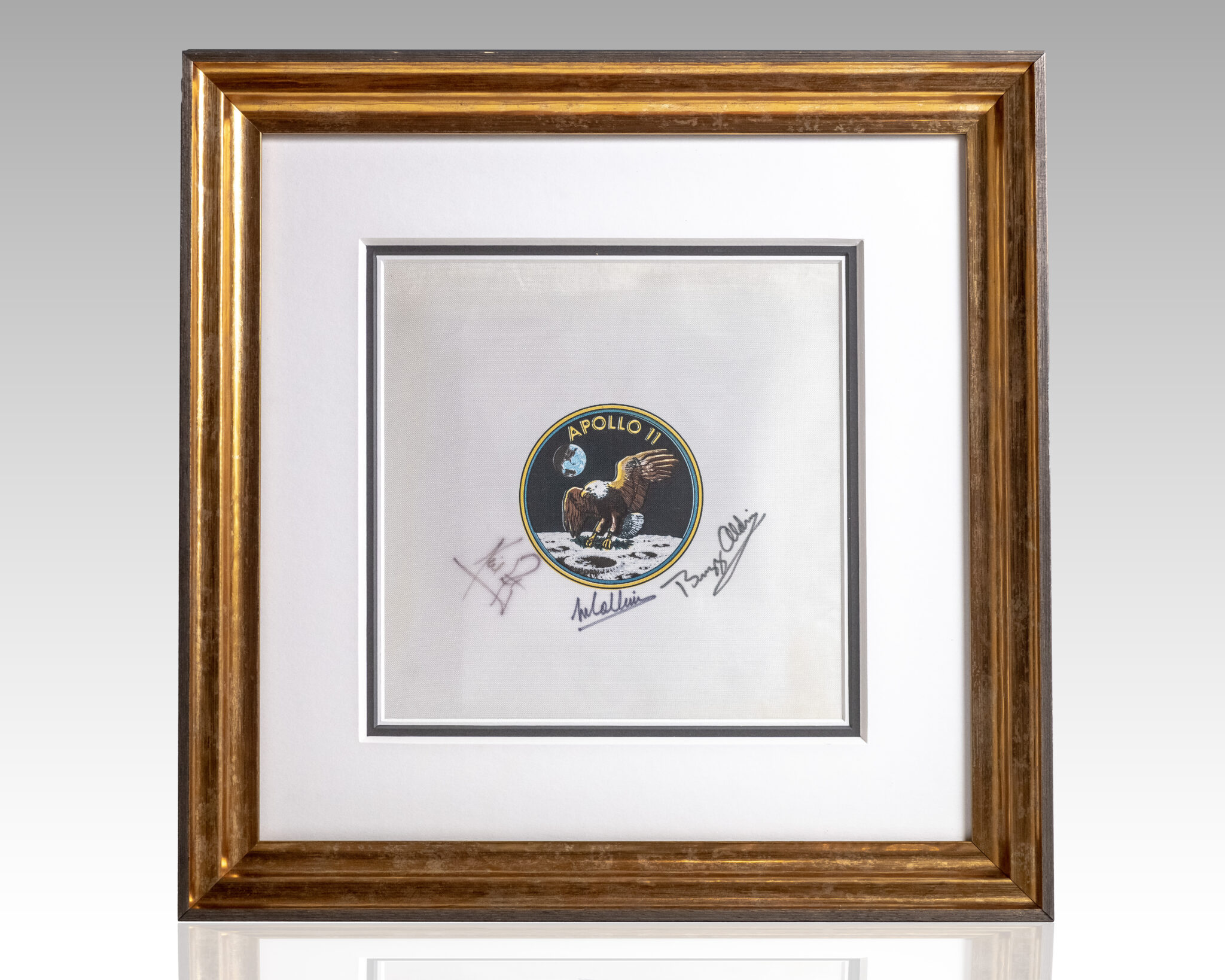 Neil Armstrong, Buzz Aldrin and Michael Collins Signed Apollo 11 Beta Cloth Swatch.