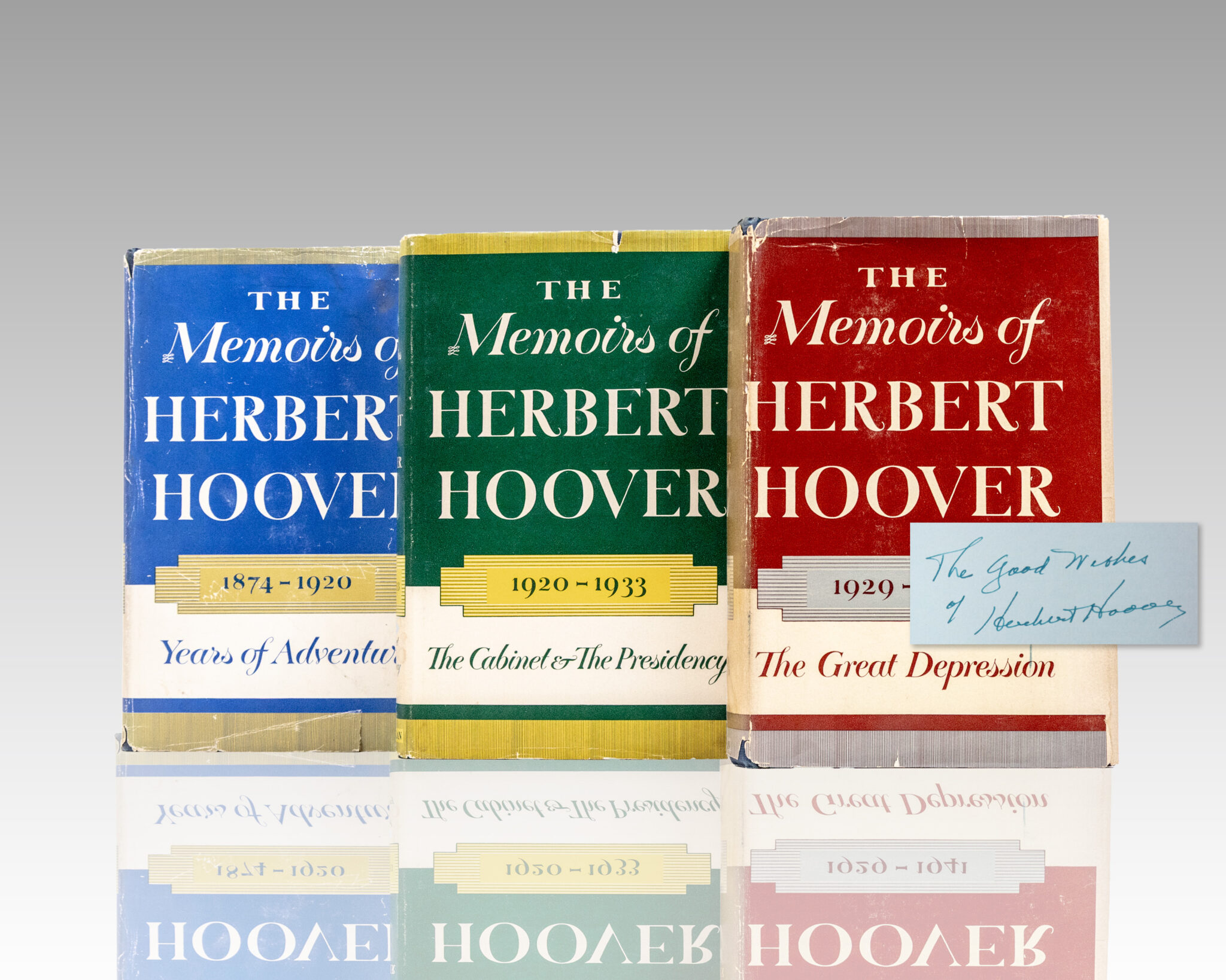 The Memoirs of Herbert Hoover: Years of Adventure 1874-1920; The Cabinet and the Presidency 1920-1933; The Great Depression 1929-1941.
