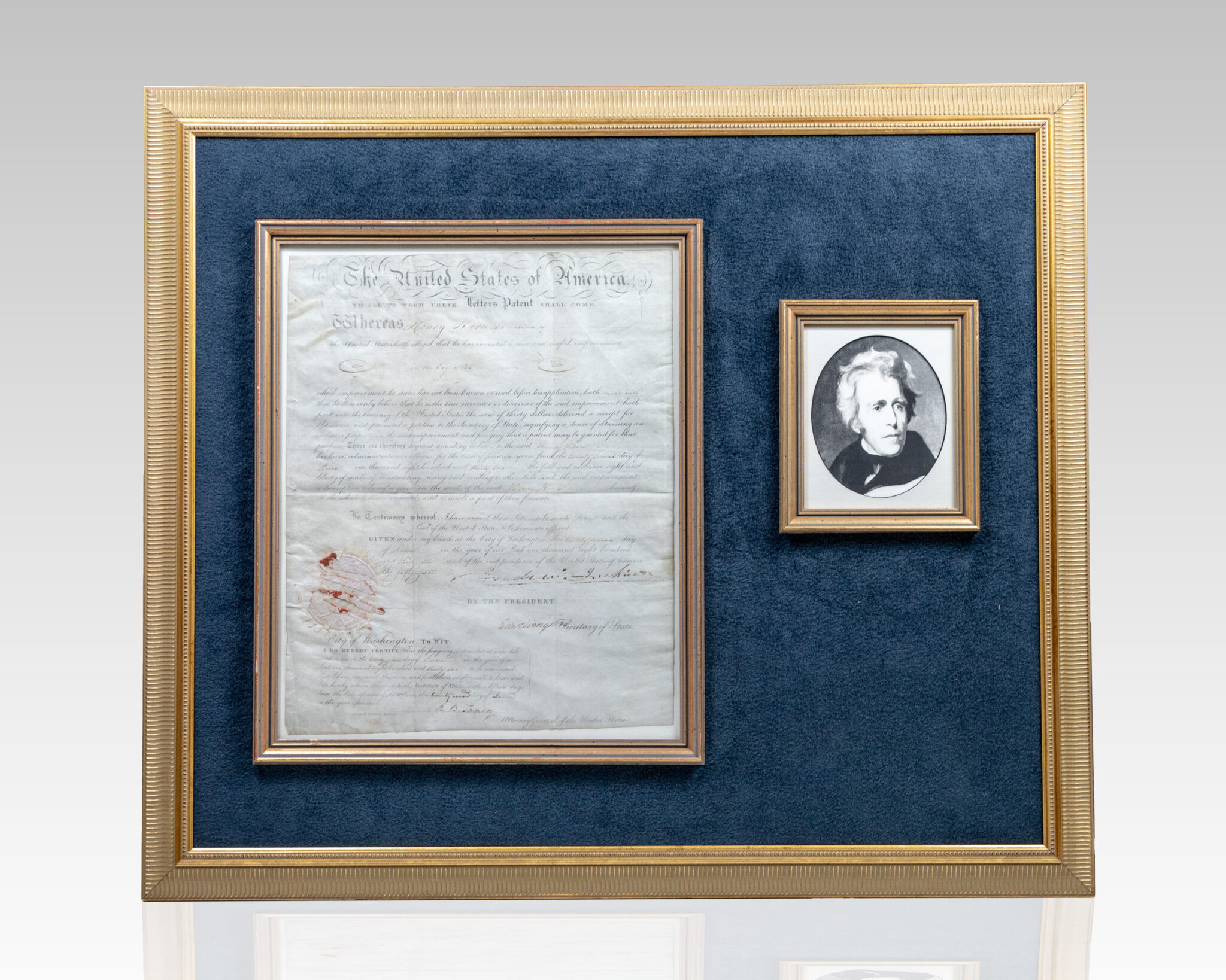 Andrew Jackson Signed United States Patent.