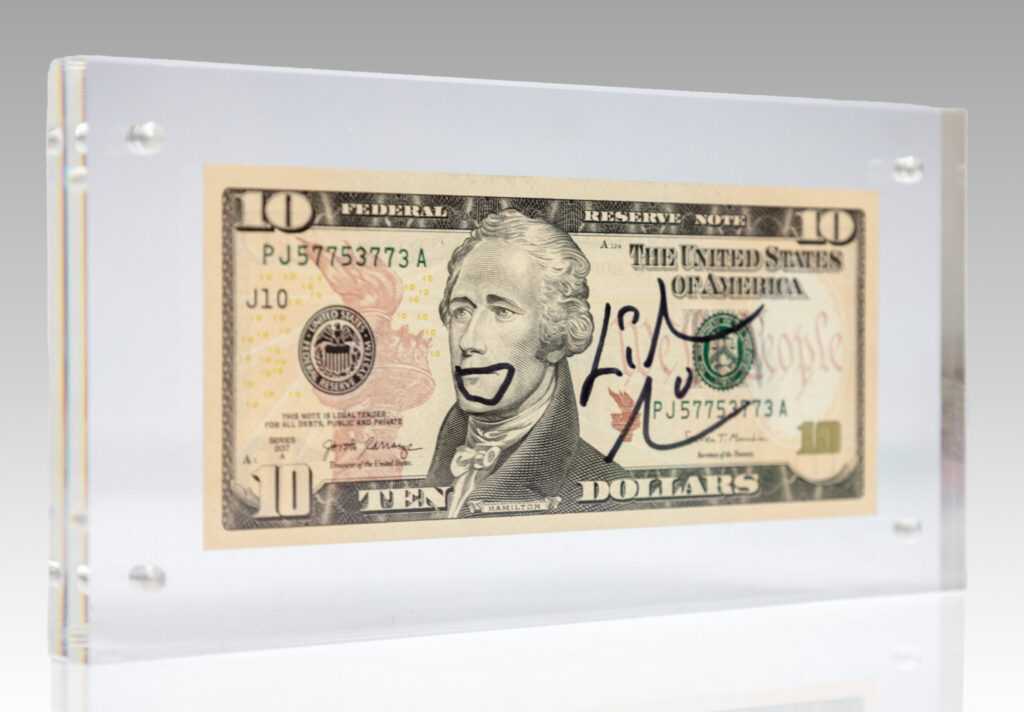 Lin Manuel Miranda Signed Ten Dollar Bill.