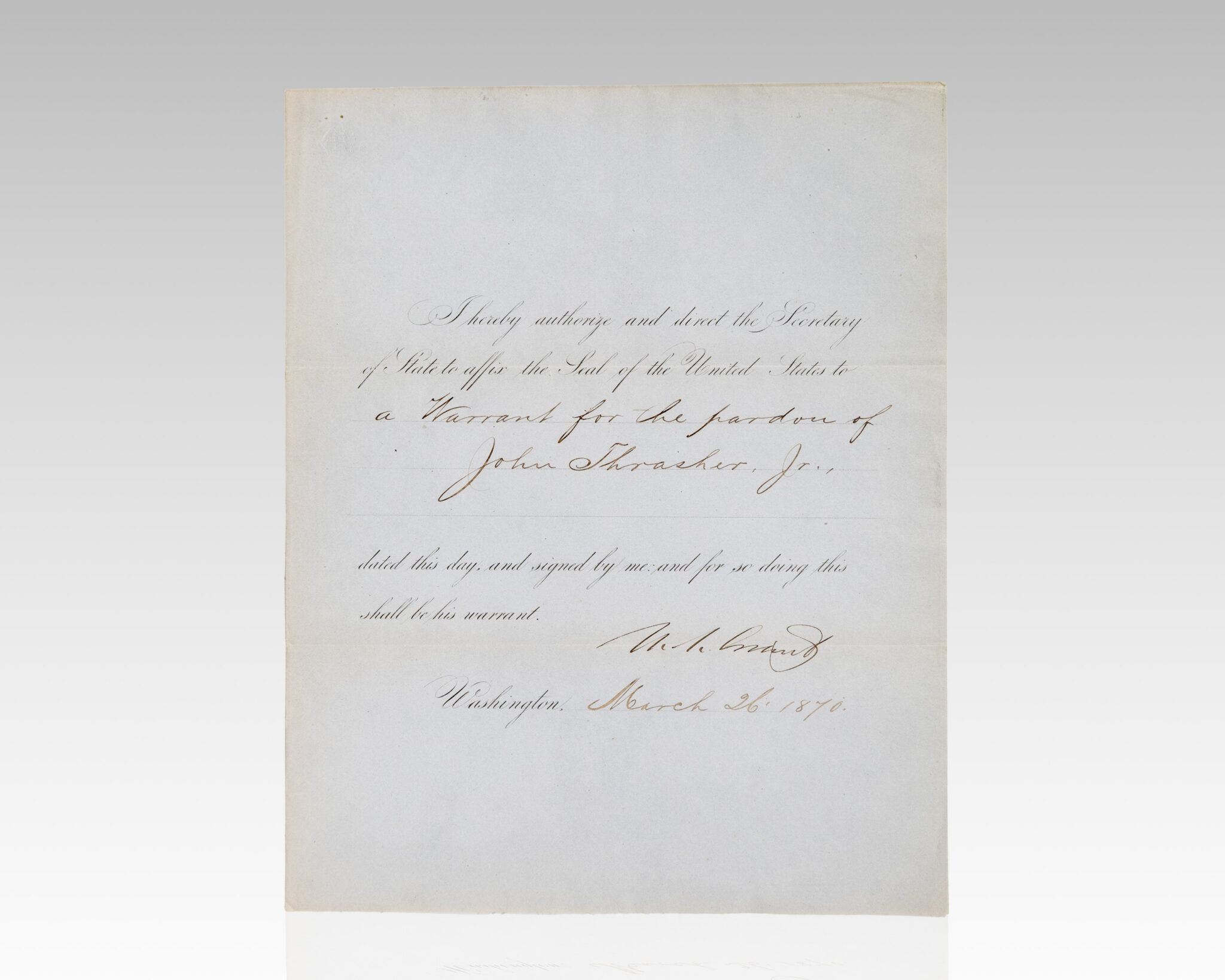 Ulysses S. Grant Document Signed as President.