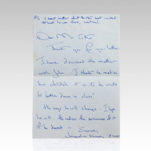 Jacqueline Kennedy Onassis Autograph Note Signed.