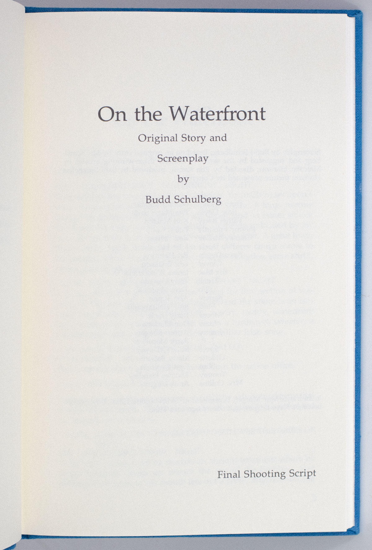On the Waterfront Final Shooting Script