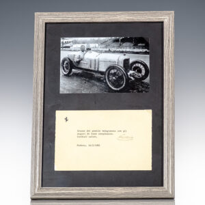 Enzo Ferrari Typed Note Signed.
