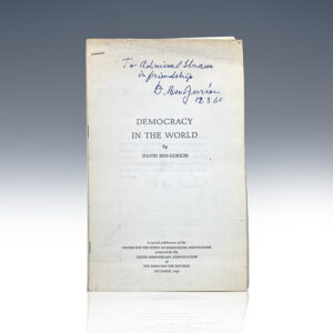 David Ben-Gurion Inscribed Democracy in the World Presentation Copy.