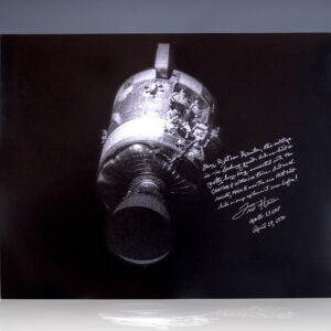 Fred Haise Signed Apollo 13 Module Oversized Photograph.