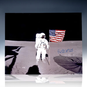 Edgar Mitchell Signed Apollo 14 Landing Site Oversized Photograph.