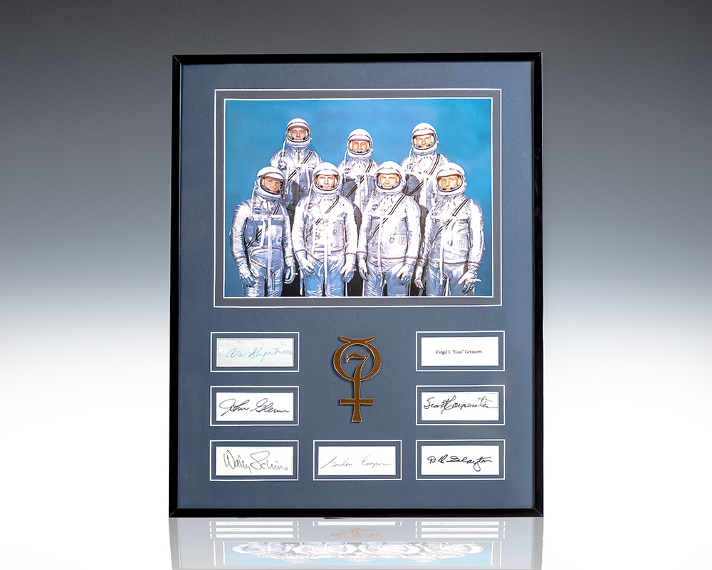 Project Mercury Astronauts Alan Shepard, John Glenn, Scott Carpenter, Wally Schirra, Gordon Cooper, and Deke Slayton Framed Signatures.