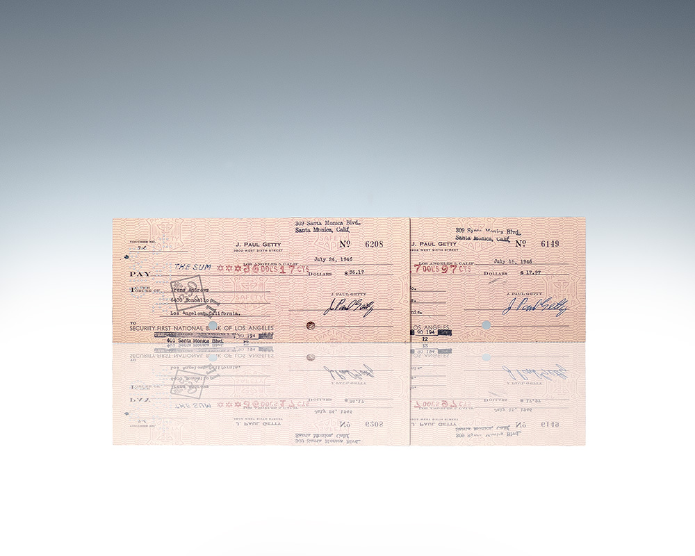 J. Paul Getty Signed Checks.