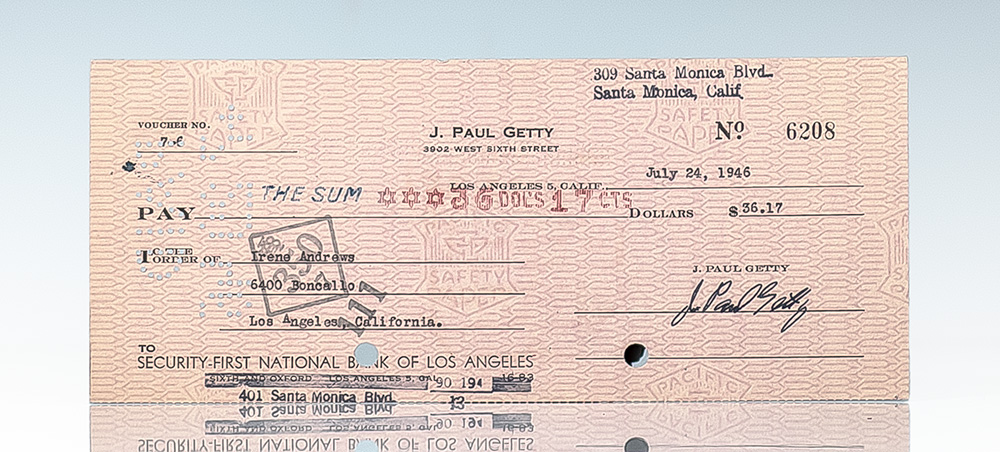 J. Paul Getty Signed Checks.