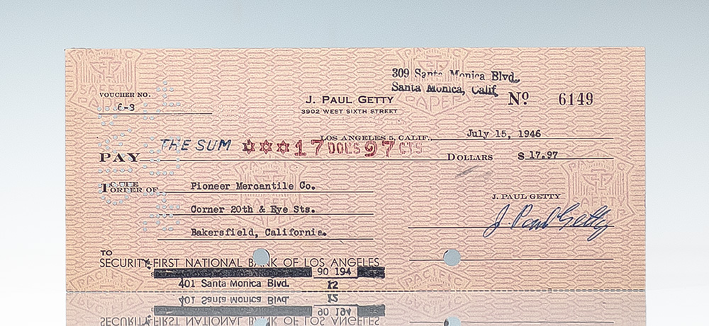 J. Paul Getty Signed Checks.