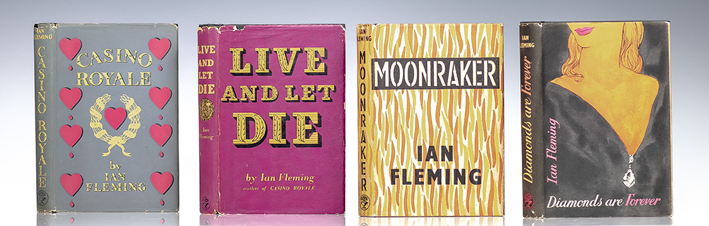 Complete Set of 14 First Edition James Bond Novels: Casino Royale, Live and Let Die, Moonraker, Diamonds are Forever, From Russia with Love, Dr. No, Goldfinger, For Your Eyes Only (short stories including A View to a Kill and Quantum of Solace), Thunderball, The Spy Who loved Me, On Her Majesty's Secret Service, You Only Live Twice, The Man with the Golden Gun, Octopussy and The Living Daylights.