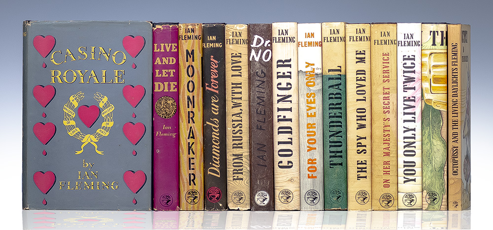 Complete Set of 14 First Edition James Bond Novels: Casino Royale, Live and Let Die, Moonraker, Diamonds are Forever, From Russia with Love, Dr. No, Goldfinger, For Your Eyes Only (short stories including A View to a Kill and Quantum of Solace), Thunderball, The Spy Who loved Me, On Her Majesty's Secret Service, You Only Live Twice, The Man with the Golden Gun, Octopussy and The Living Daylights.