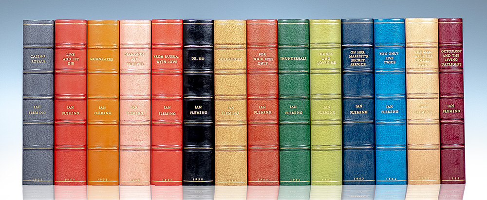 Complete Set of 14 First Edition James Bond Novels: Casino Royale, Live and Let Die, Moonraker, Diamonds are Forever, From Russia with Love, Dr. No, Goldfinger, For Your Eyes Only (short stories including A View to a Kill and Quantum of Solace), Thunderball, The Spy Who loved Me, On Her Majesty's Secret Service, You Only Live Twice, The Man with the Golden Gun, Octopussy and The Living Daylights.